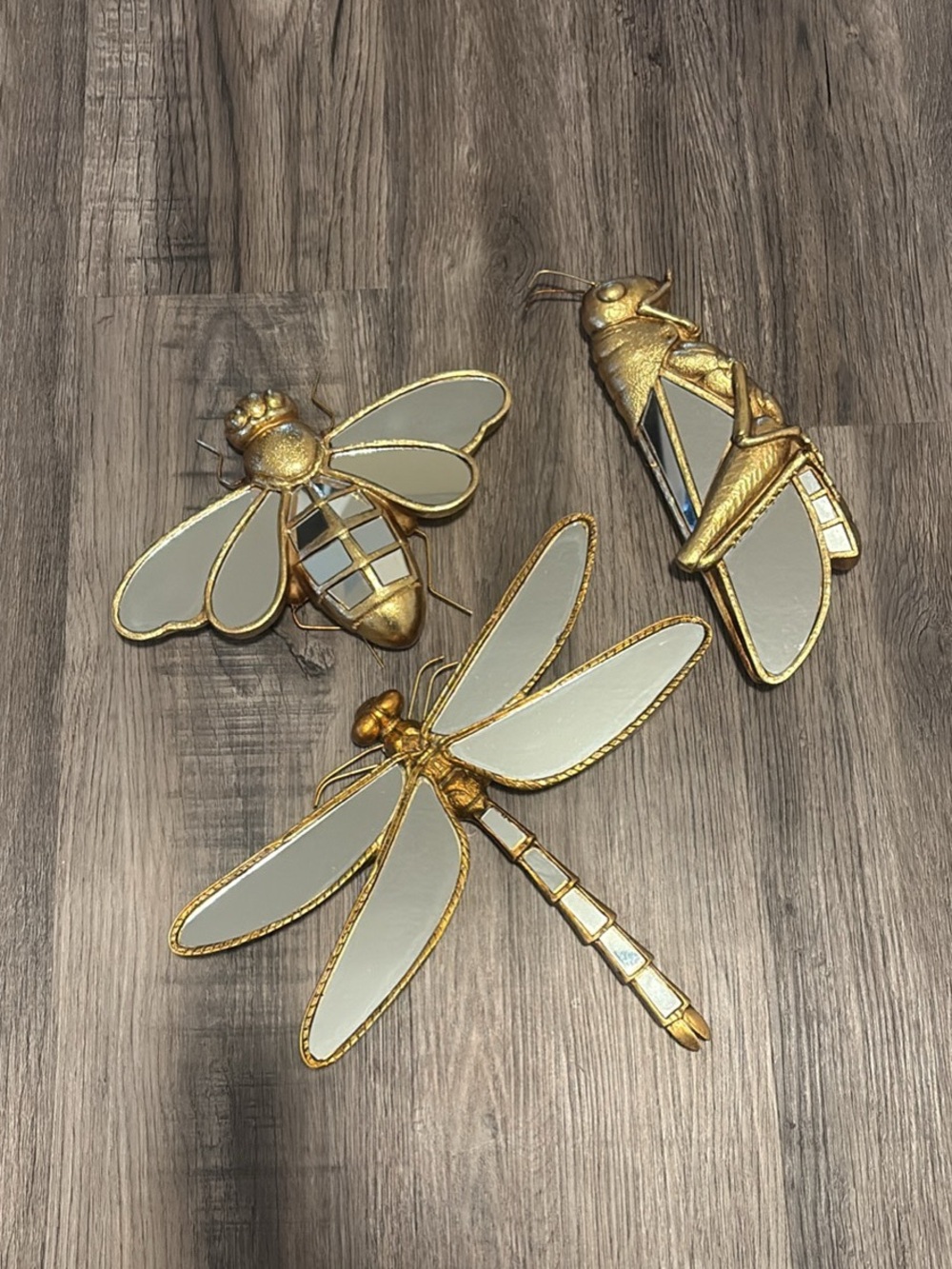 Golden Insect Wall Decor Set - Dragonfly, Bee & Grasshopper